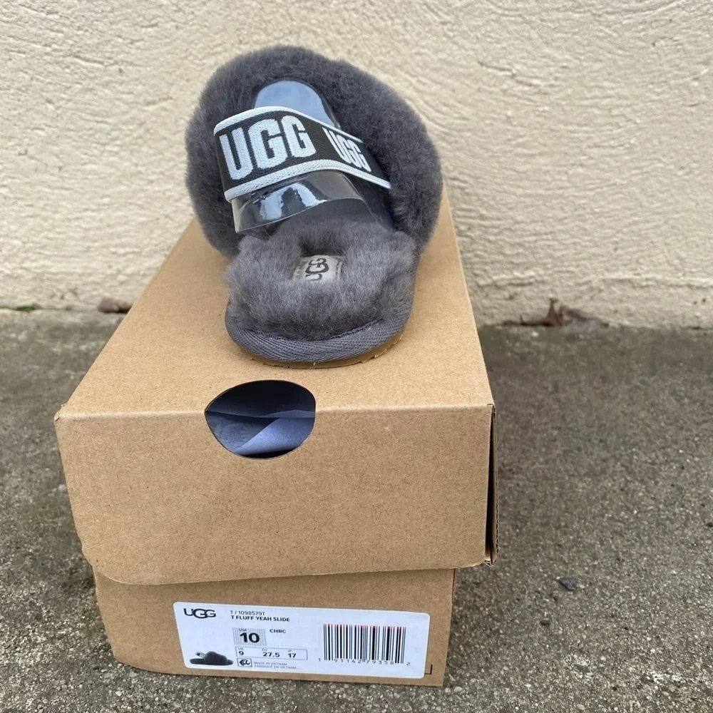 UGG | Fluf Yeah Slides Slippers In Charcoal Grey NEW Size 10 Toddler
